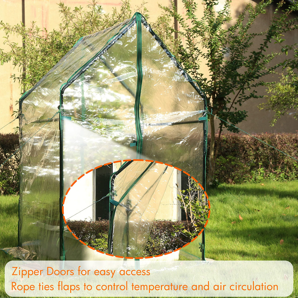 Gardzen zippered door rolled up with straps for easy access and ventilation