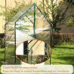 Gardzen zippered door rolled up with straps for easy access and ventilation