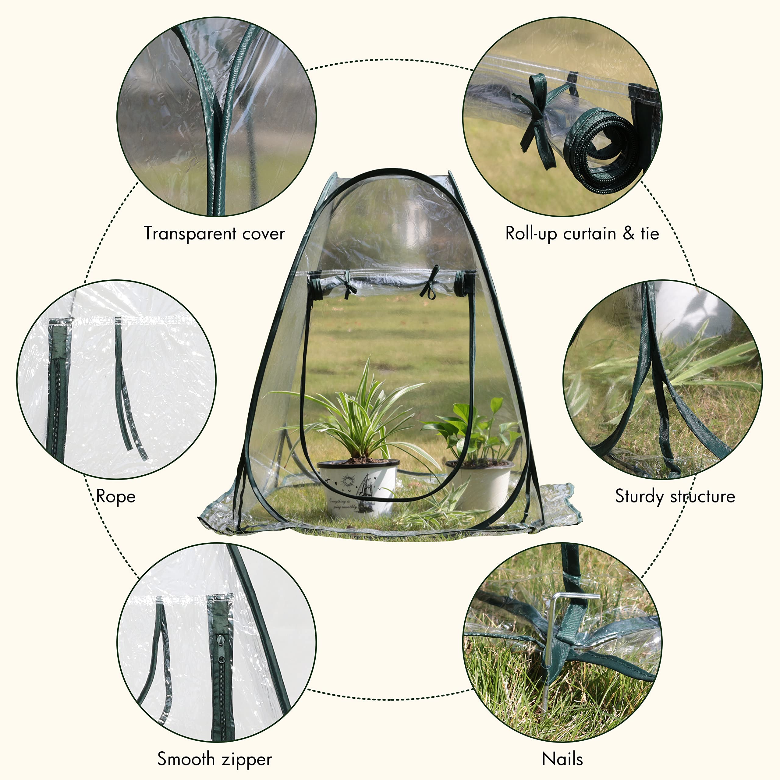 Gardzen rolled-up zipper curtain providing adjustable ventilation and airflow