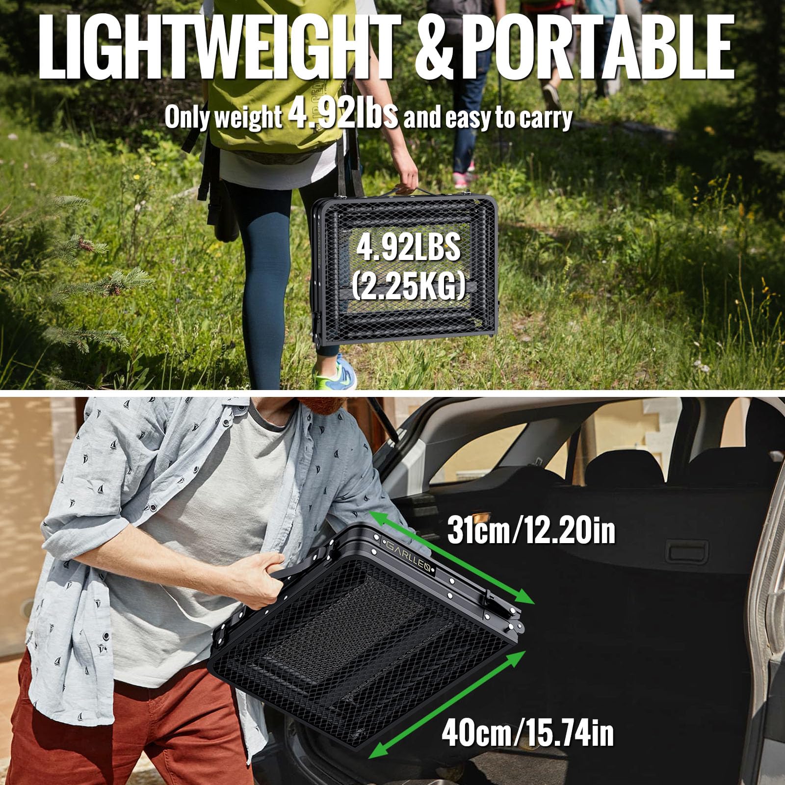 GARLLEN built-in handle folded view showing effortless transport benefit