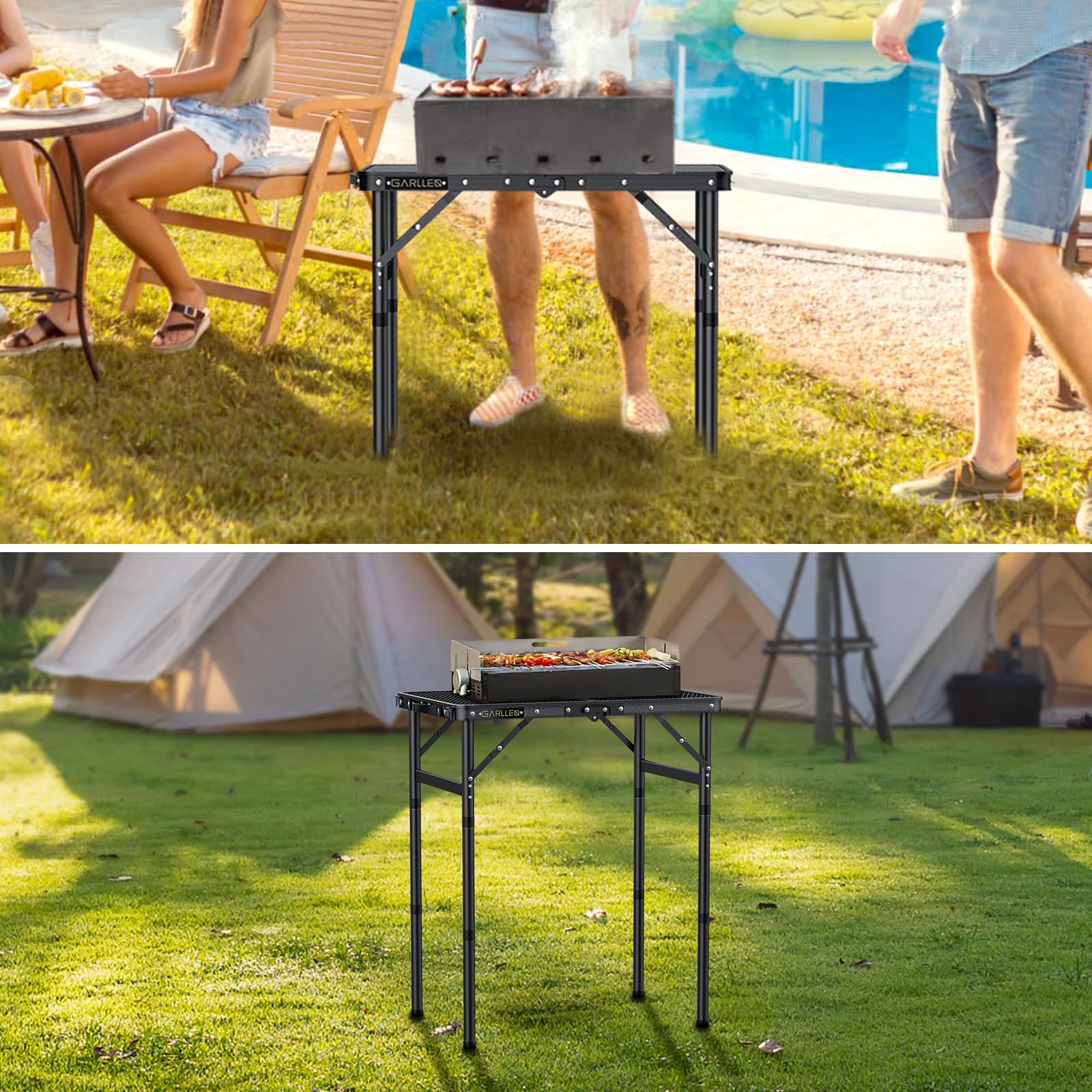 GARLLEN close-up iron mesh tabletop showing durable heat-resistant surface benefit