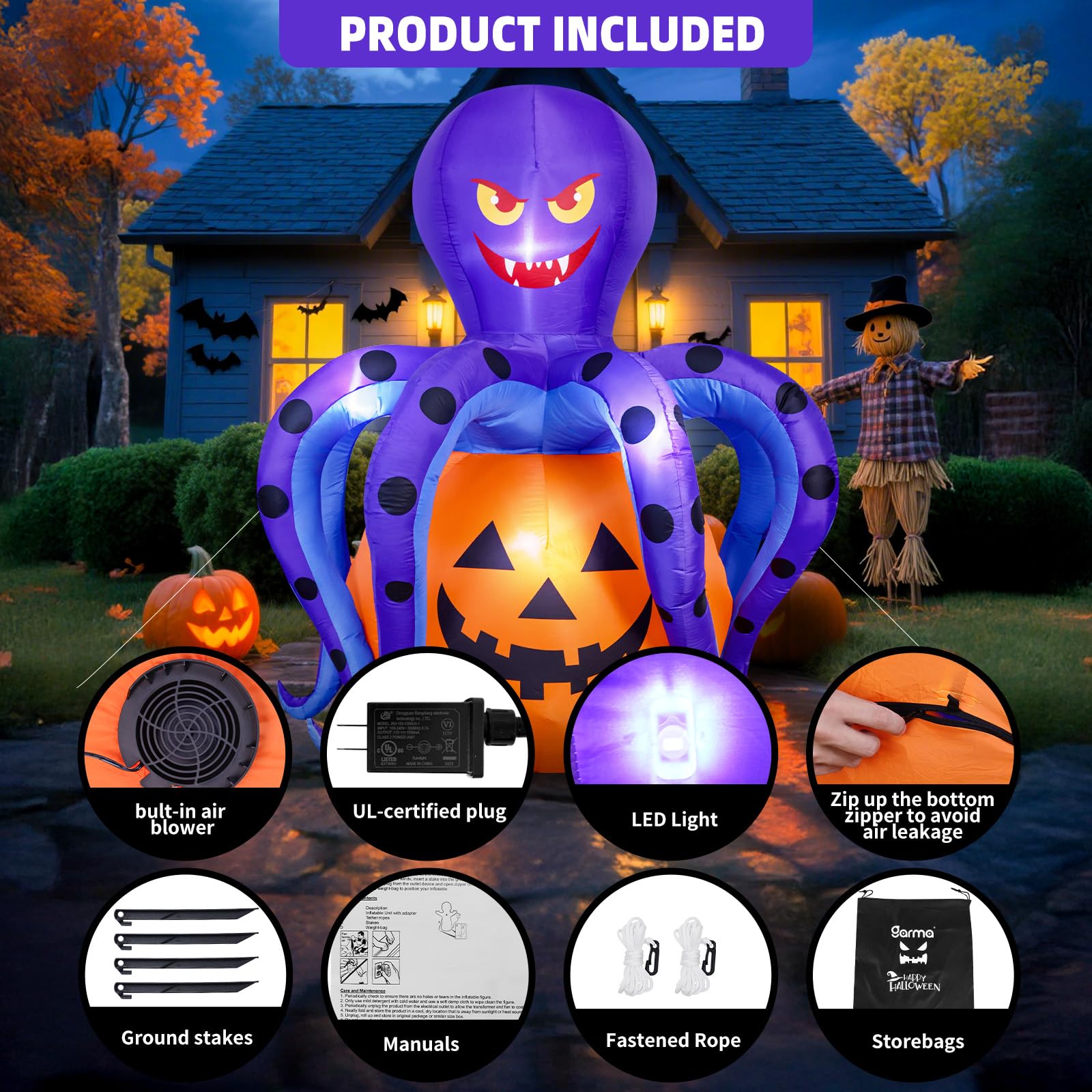 Garma inflatable in yard at night creating festive Halloween atmosphere
