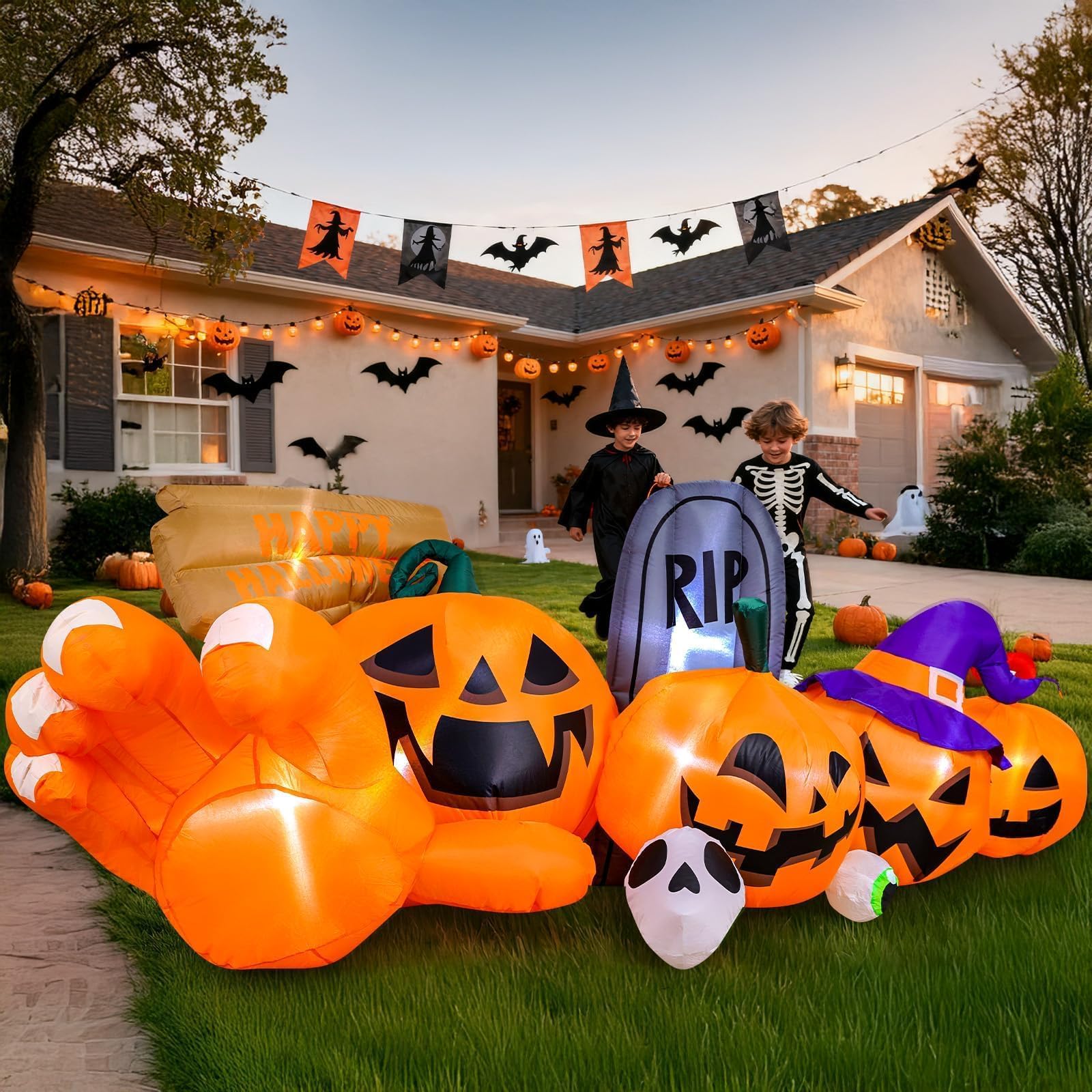 Garma inflatable set up in a front yard creating festive Halloween atmosphere