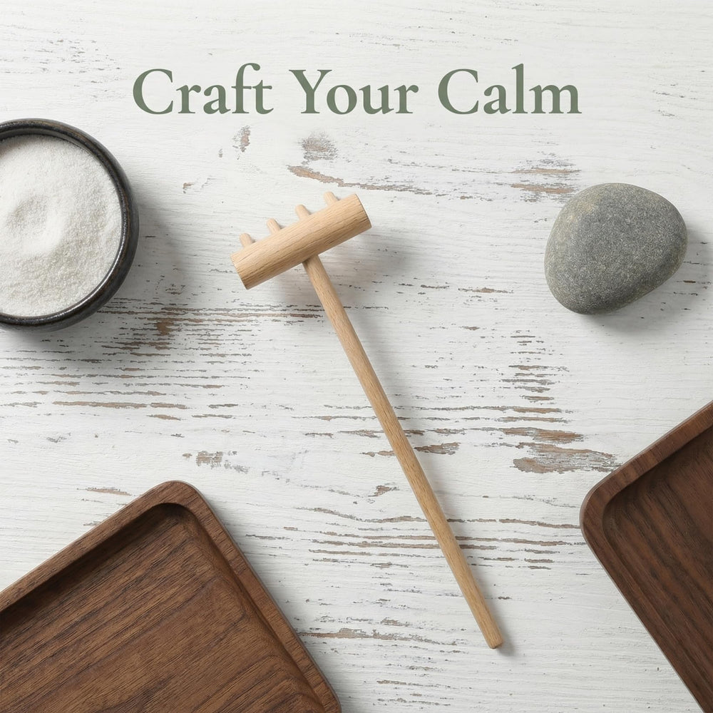 Garneck rake gently creating lines in desktop sand tray for calm