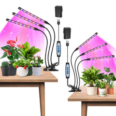 Garpsen front view three-head grow light illuminating plants with balanced spectrum benefits