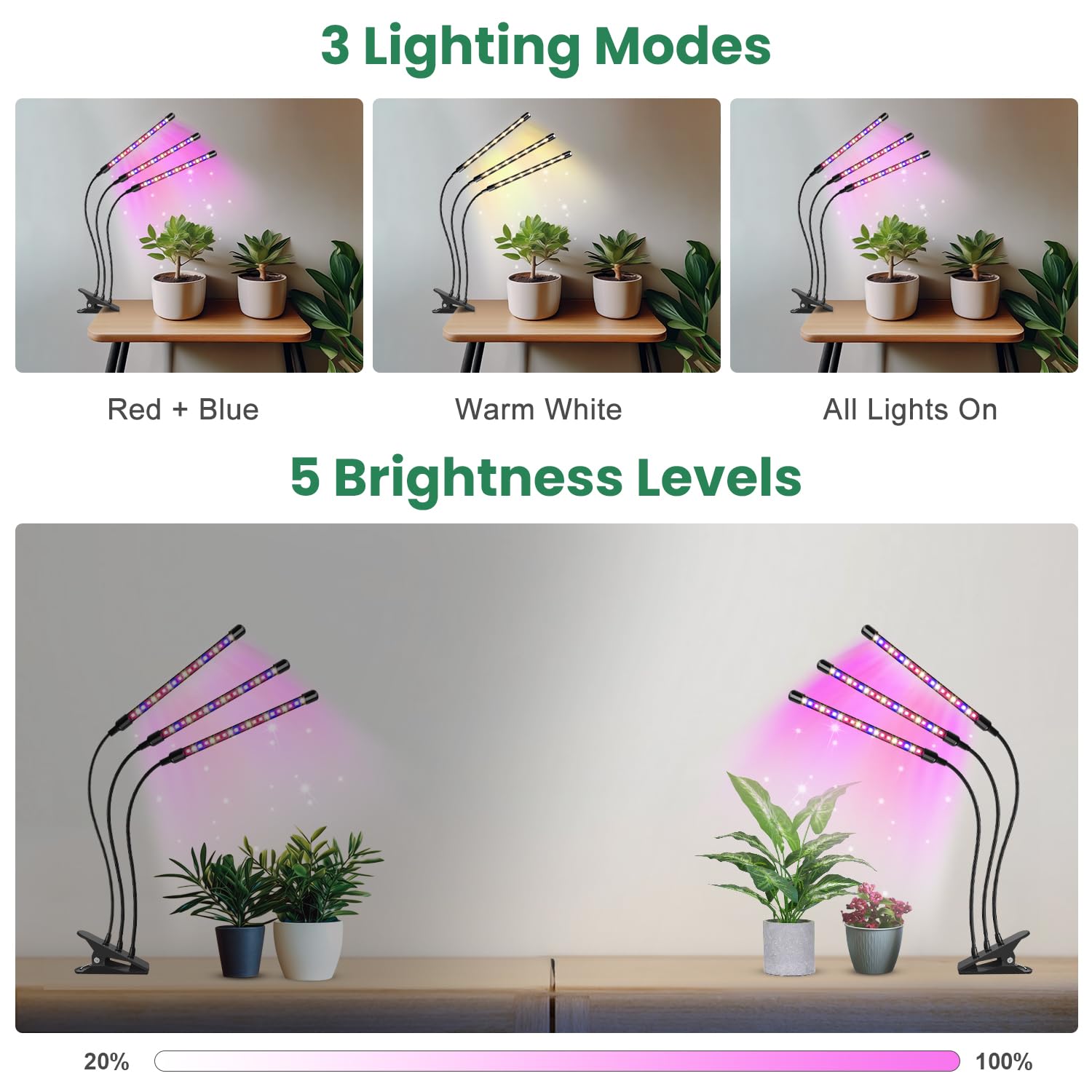 Garpsen grow light in use on a shelf benefiting herbs and seedlings with adjustable angles
