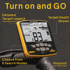 Garrett ACE Apex control panel close-up highlighting settings for fast adjustments
