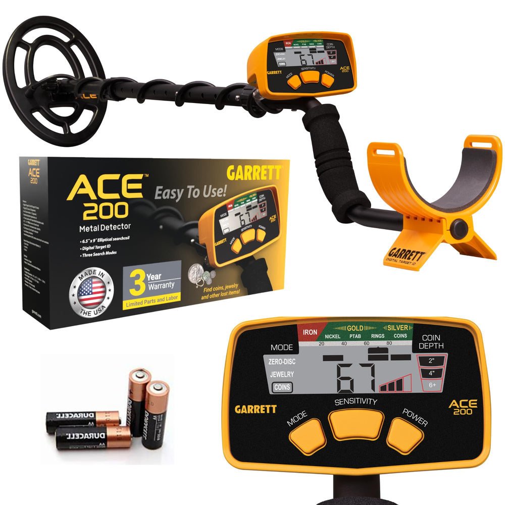 Garrett ACE 200 front view showing detector ready to use and easy handling