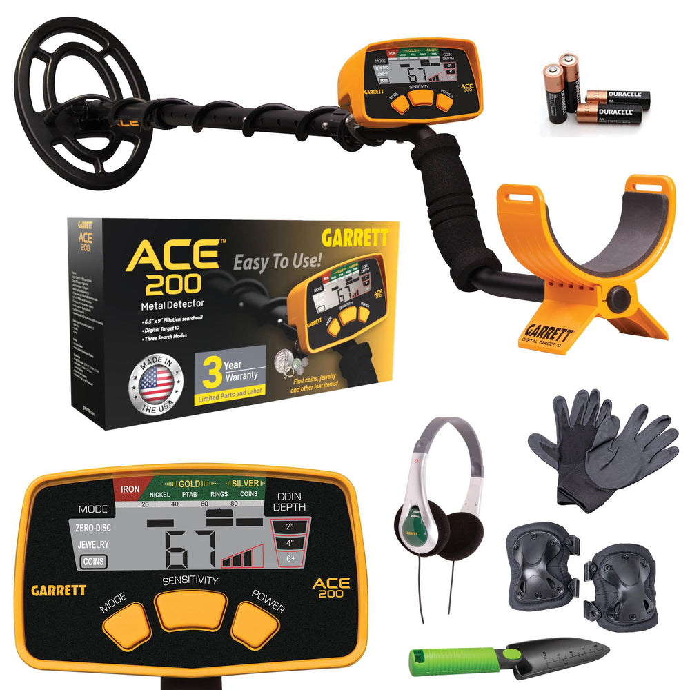 Garrett ACE 200 front view showing detector ready-to-use and portable