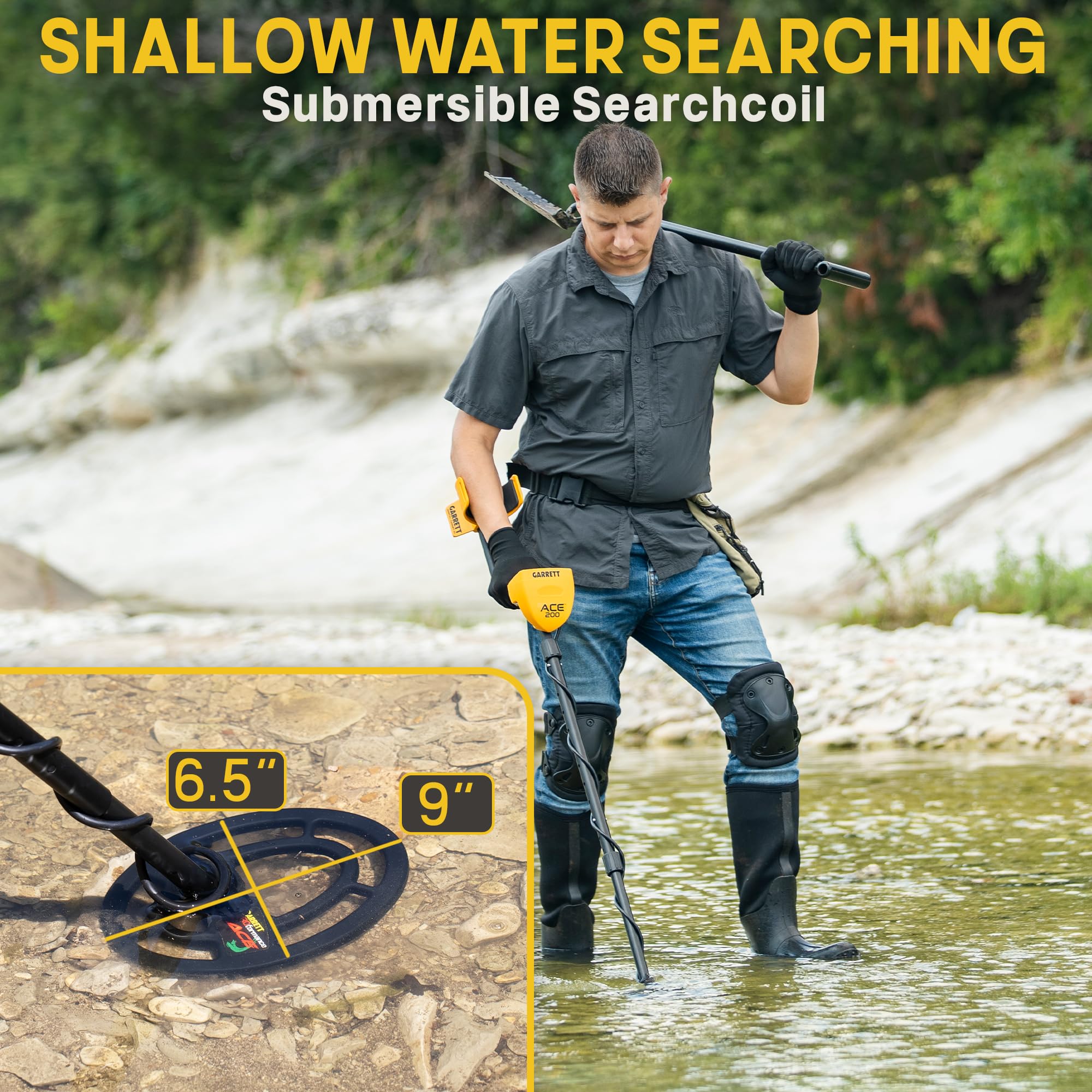 Garrett ACE 200 in use on sandy beach demonstrating shoreline hunting capability