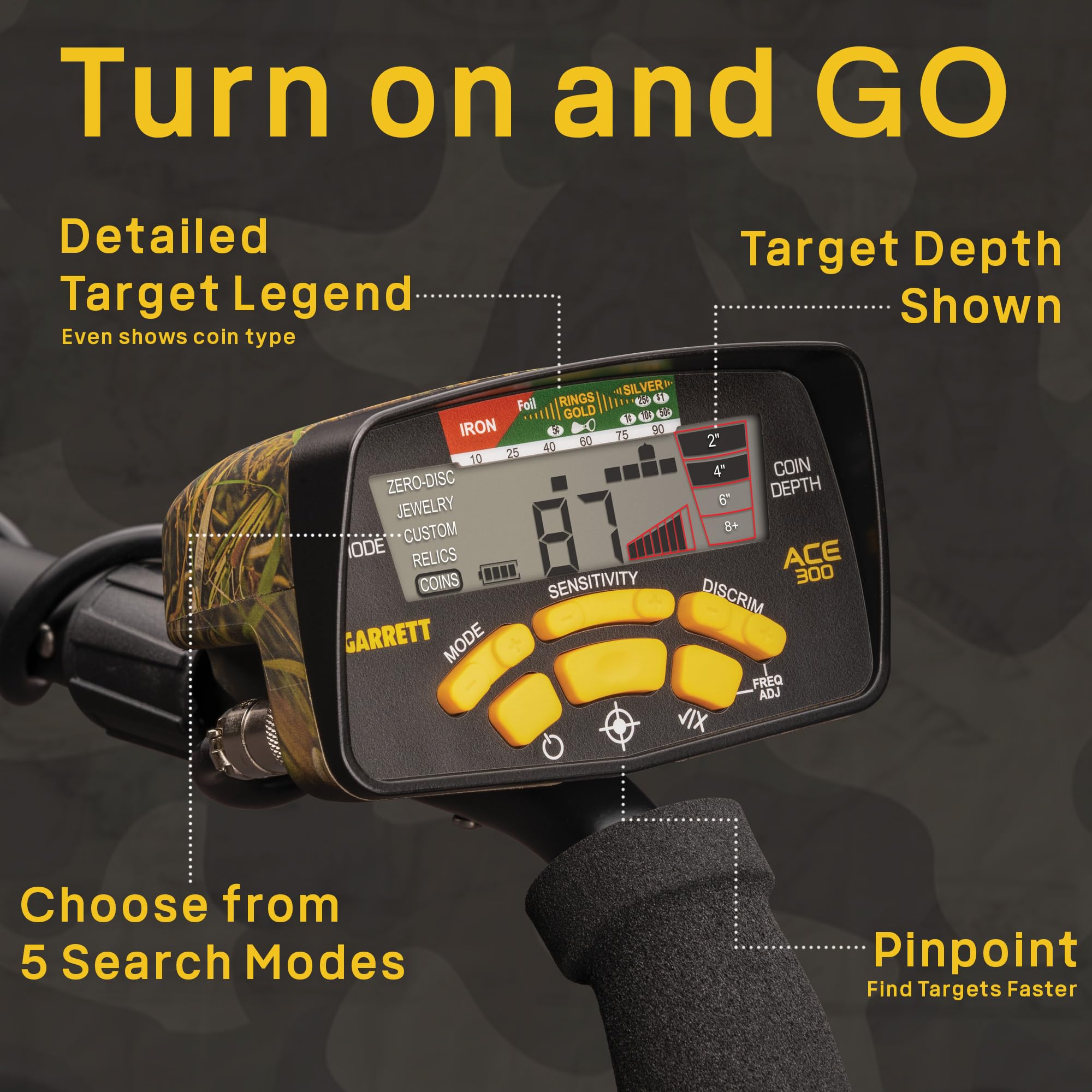 Garrett ACE 300 control panel display showing numeric target ID for faster decisions