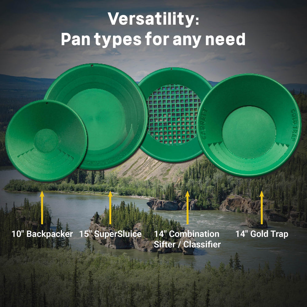 Garrett classifier and 15-inch SuperSluice pan staged to show fast material throughput and sorting benefit