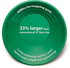 Garrett 14-inch trap pan riffles close-up highlighting efficient gold capture
