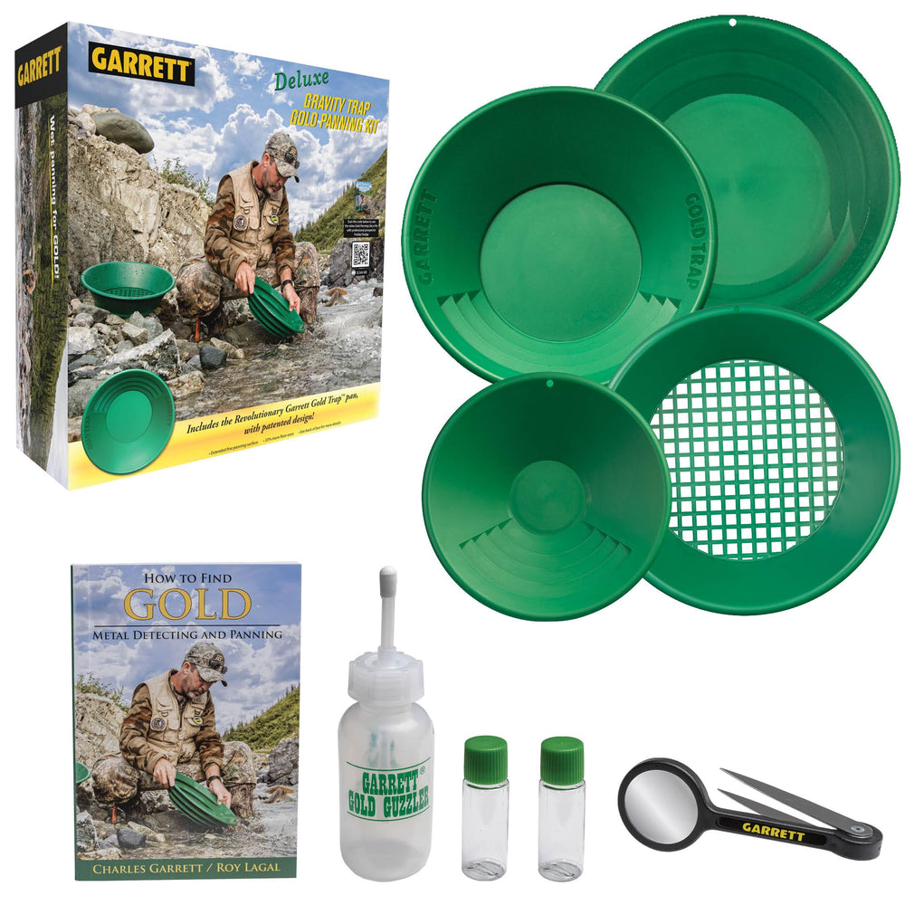 Garrett front packaging of the deluxe green 9-piece kit showing included tools and benefit of organized setup
