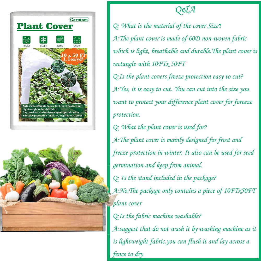 Garutom folded plant cover with label highlighting easy storage and reuse advantage