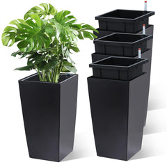 Garvee 16-inch tall planters front view showing four black pots and modern design benefit: cohesive display