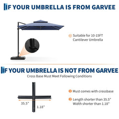 Garvee assembled base supporting a cantilever umbrella demonstrating secure outdoor use