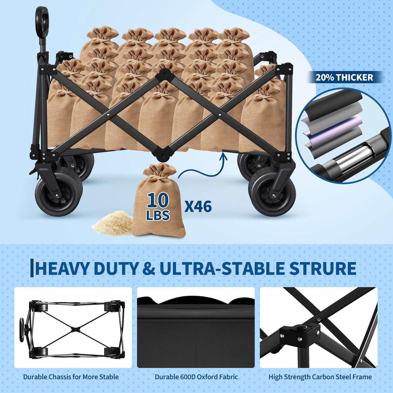 Garvee reinforced frame and 600D fabric for durable support