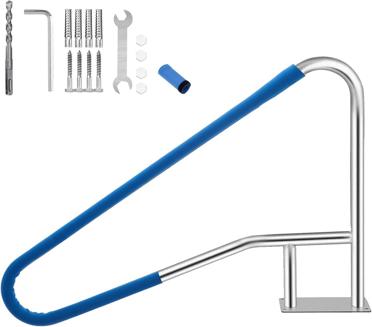 Garvee front view of full stainless steel pool handrail shows sturdy support