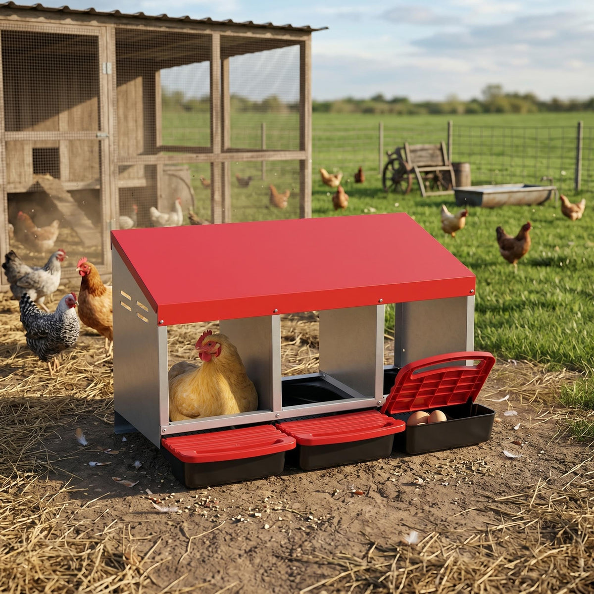 Garvee front view of three-hole nesting box showing durable finish and easy access