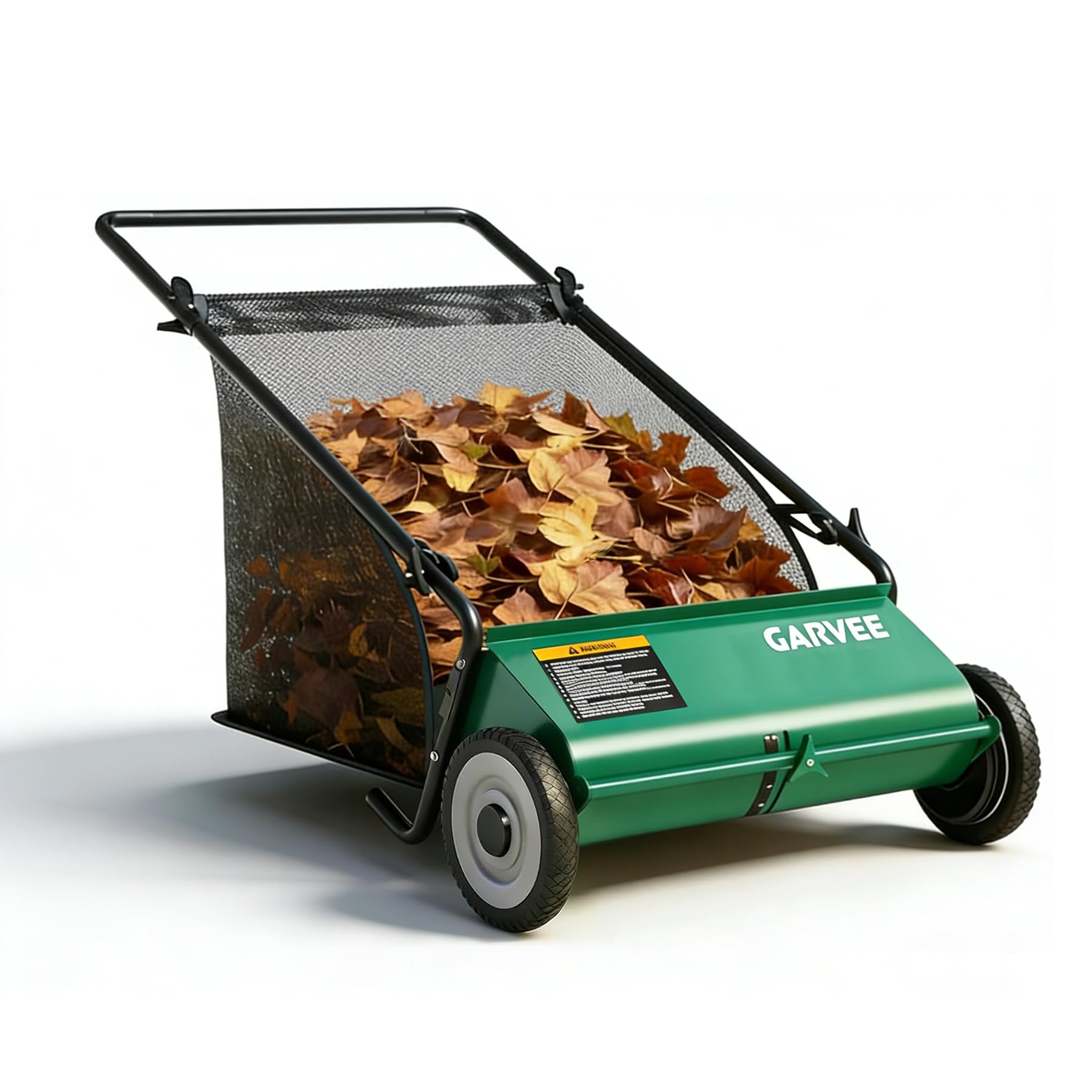 Garvee front view showing 21-inch sweeper and large hopper for efficient pickup