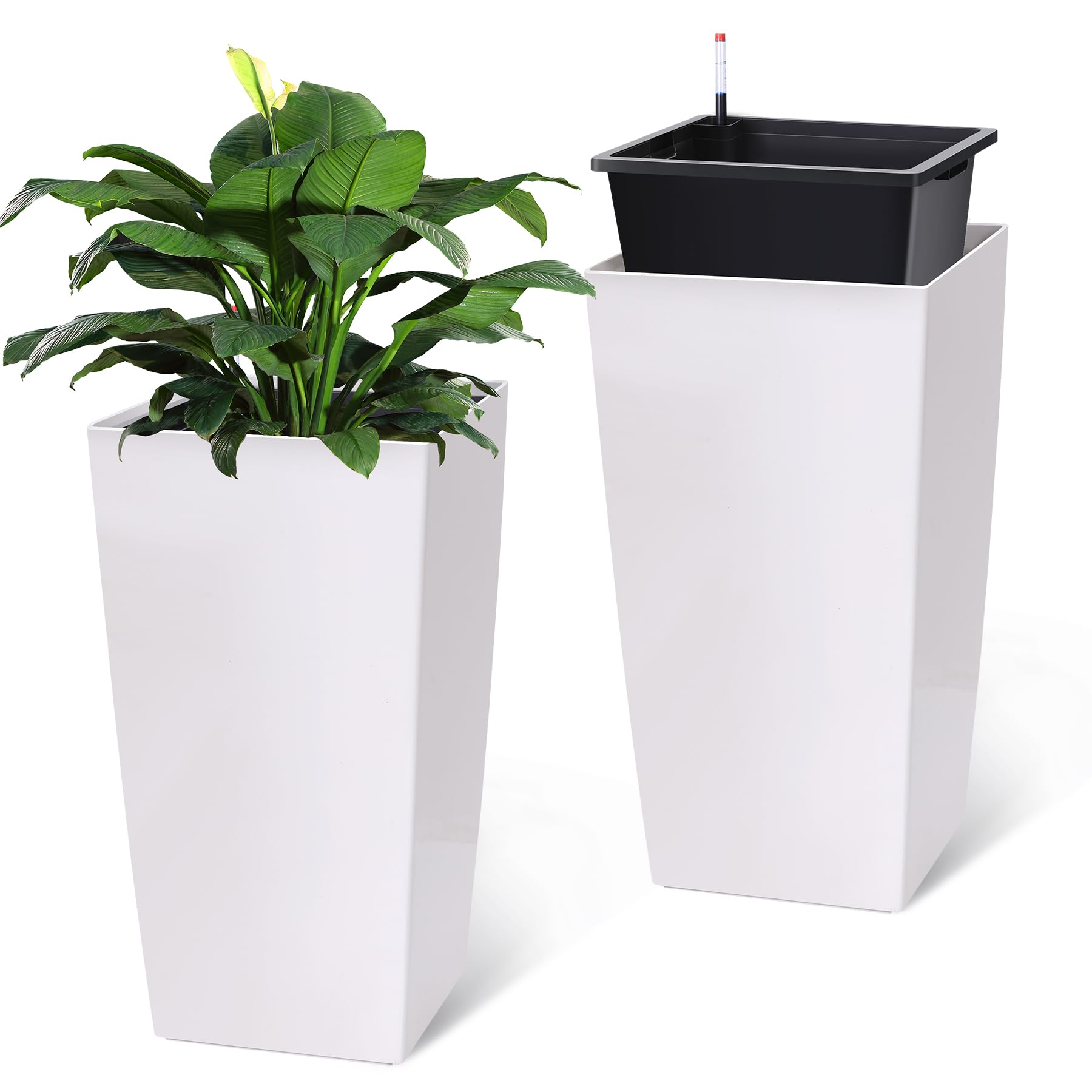 Garvee front view of two tall planters showing height and modern style, adds vertical greenery