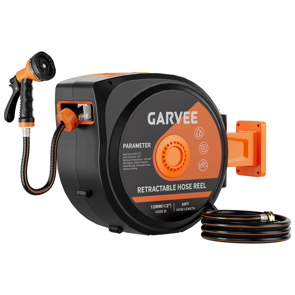Garvee front view of reel showing compact housing and neat storage benefit