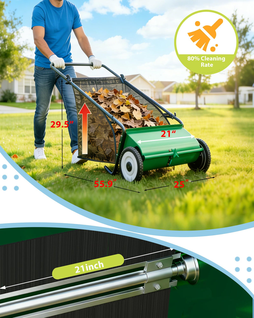 Garvee mesh hopper filled with leaves showing 3.5 cu.ft capacity benefit