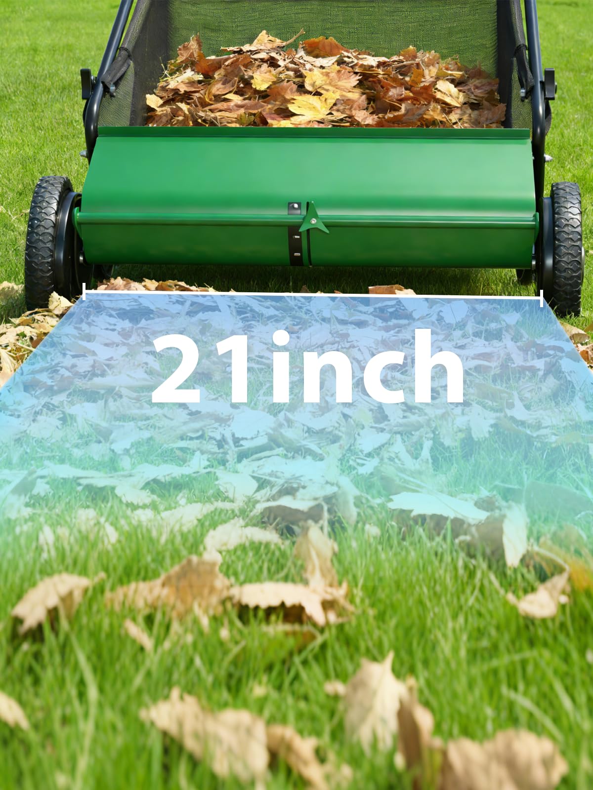 Garvee in use on driveway collecting leaves for quick, quiet cleanup