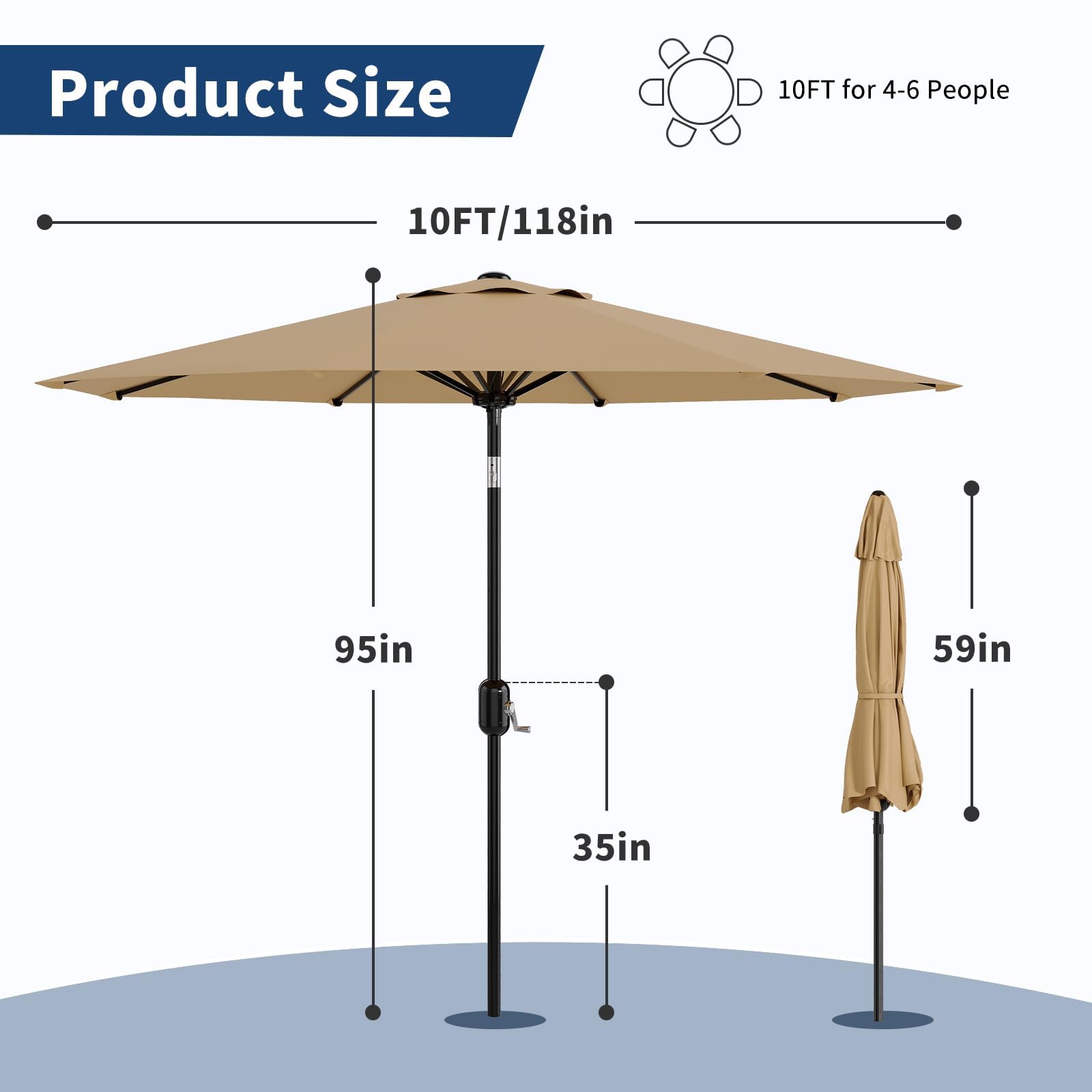 Garvee umbrella over patio dining showing comfortable shaded seating benefit