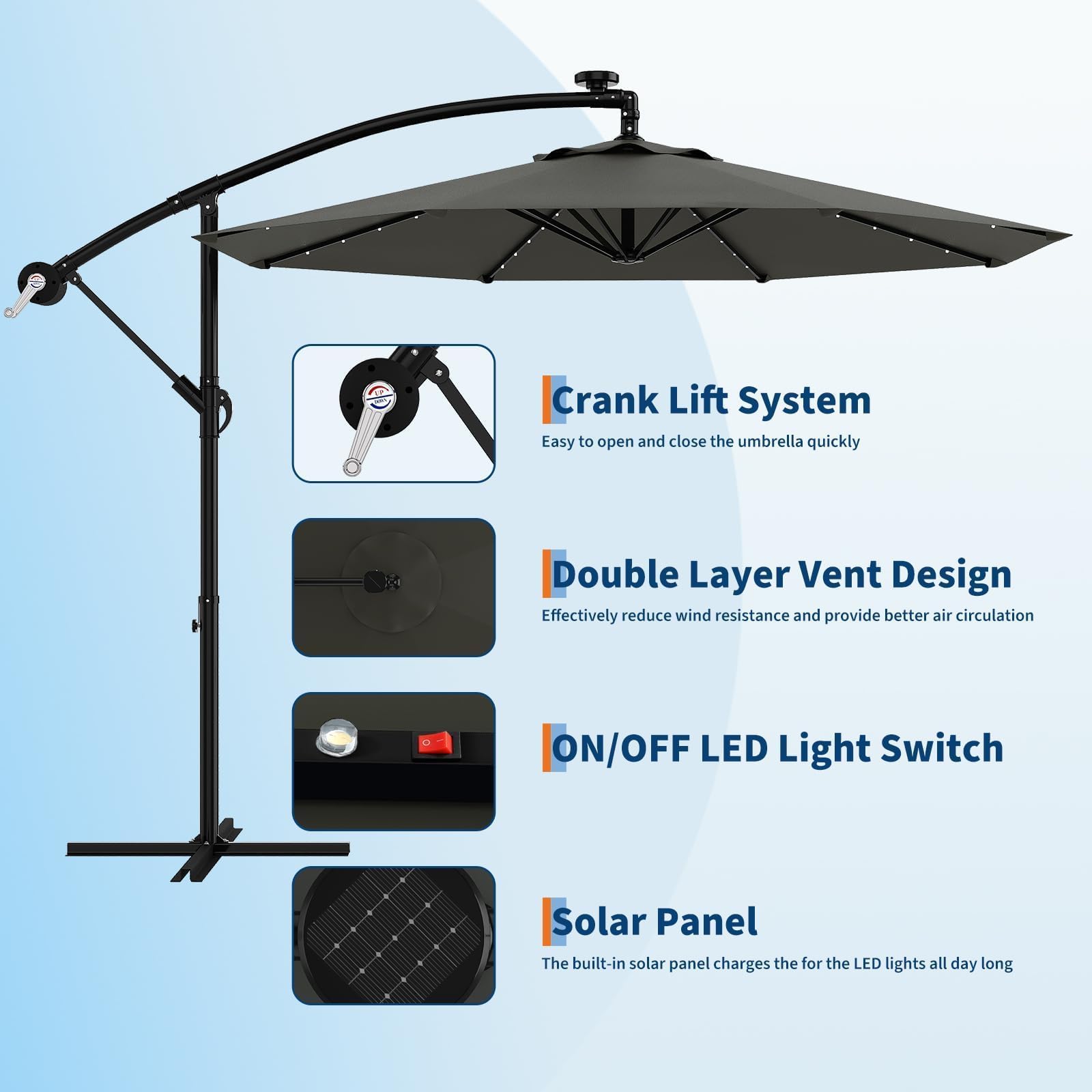Garvee patio dining setup under umbrella showing unobstructed table space