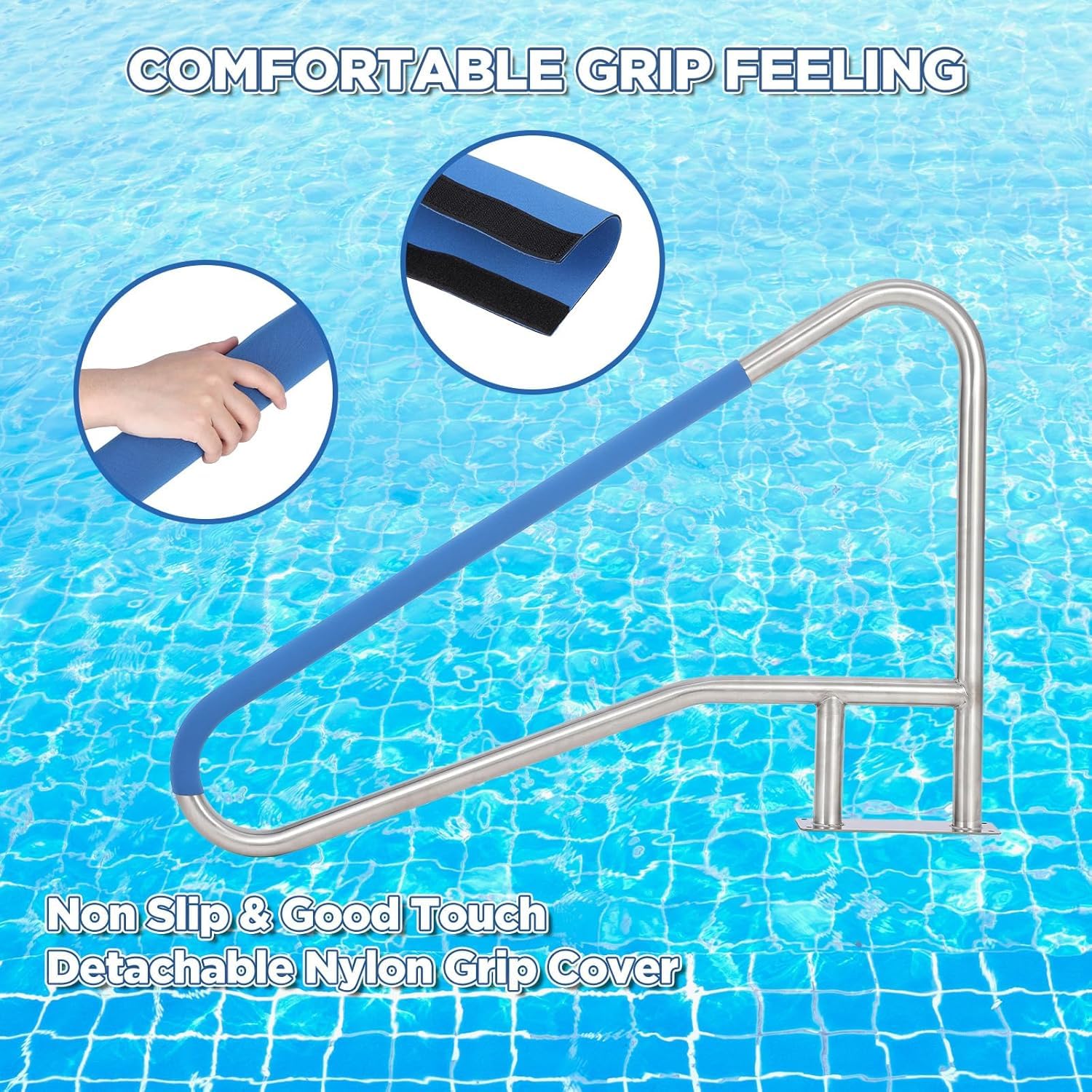 Garvee rail installed at inground pool edge enhances safe pool access