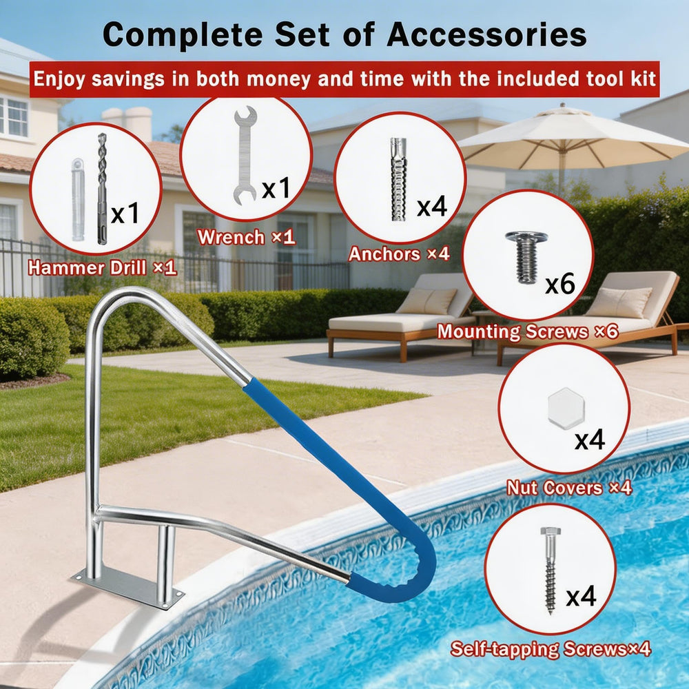 Garvee rail installed on pool steps delivering safer entry and exit for swimmers