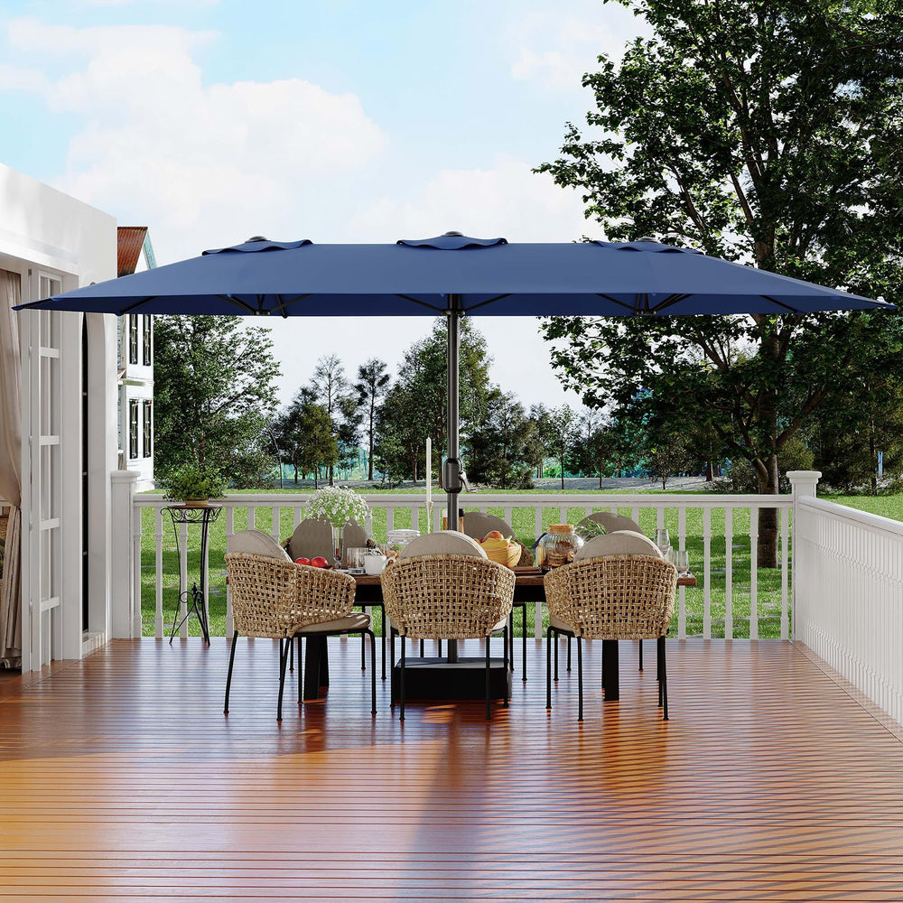 Garvee poolside scene showing umbrella providing cool shaded seating and comfort benefit