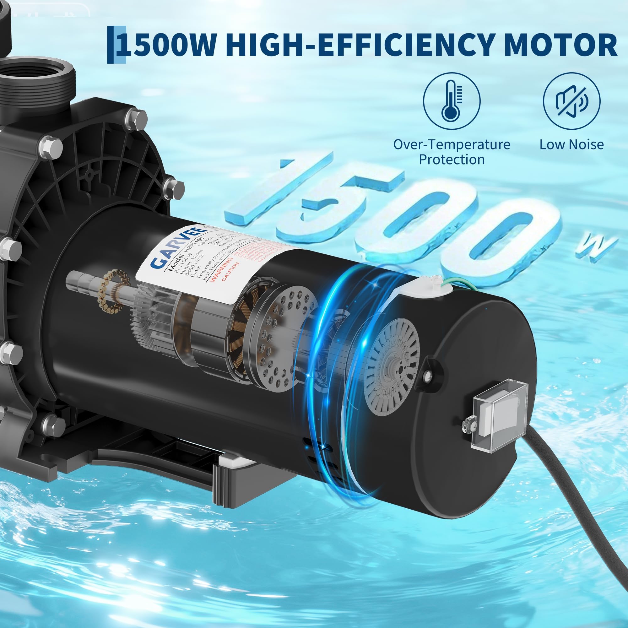 Garvee motor and stainless housing highlighting durability benefit
