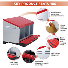 Garvee mounted nesting box on coop wall saving floor space and simplifying collection