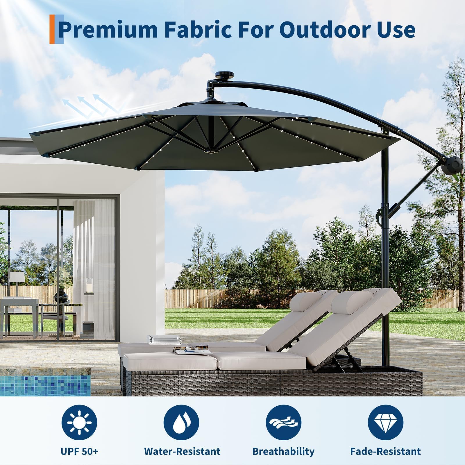 Garvee nighttime scene with LEDs lit creating cozy outdoor ambiance