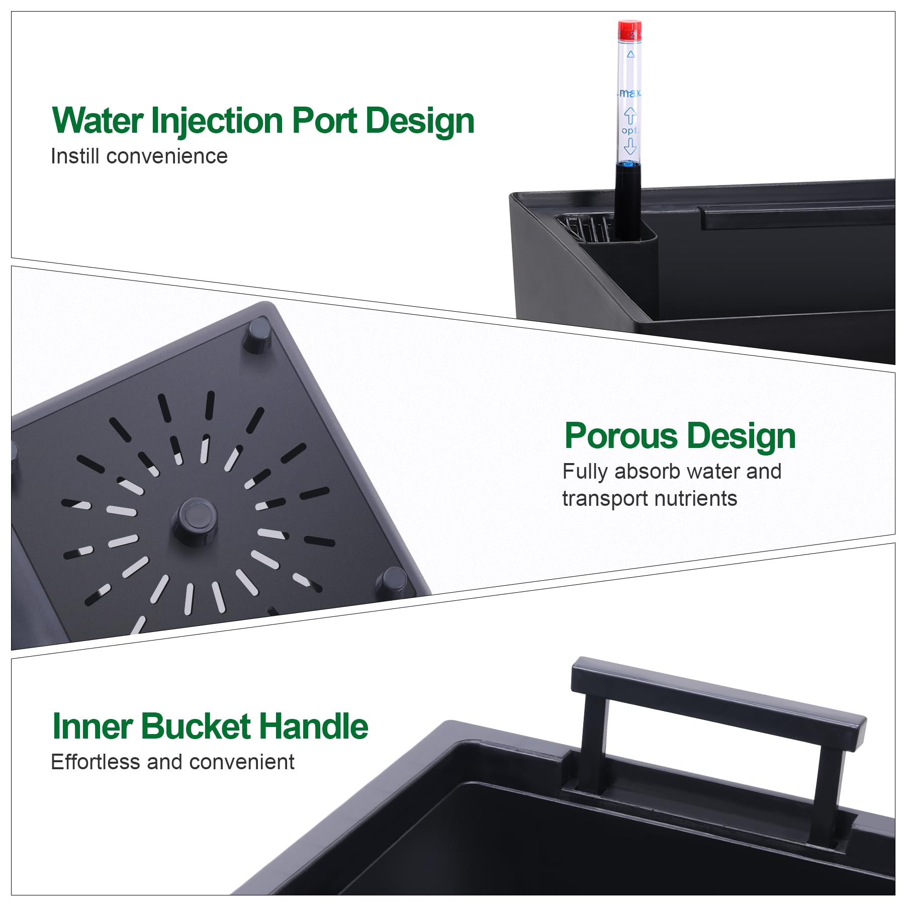 Garvee planter side profile to show tall scale and space-saving footprint