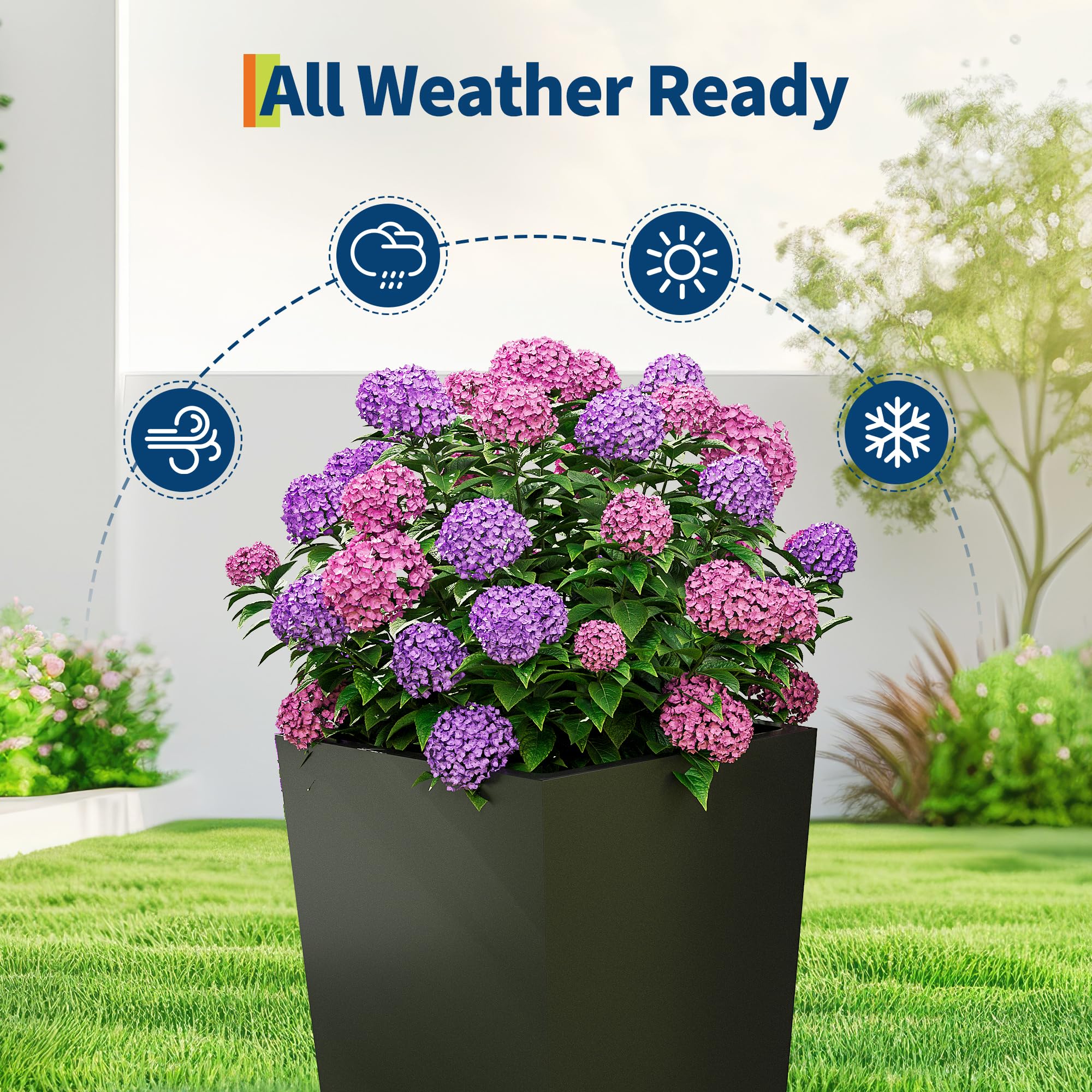 Garvee planter staged with greenery to illustrate aesthetic and curb appeal