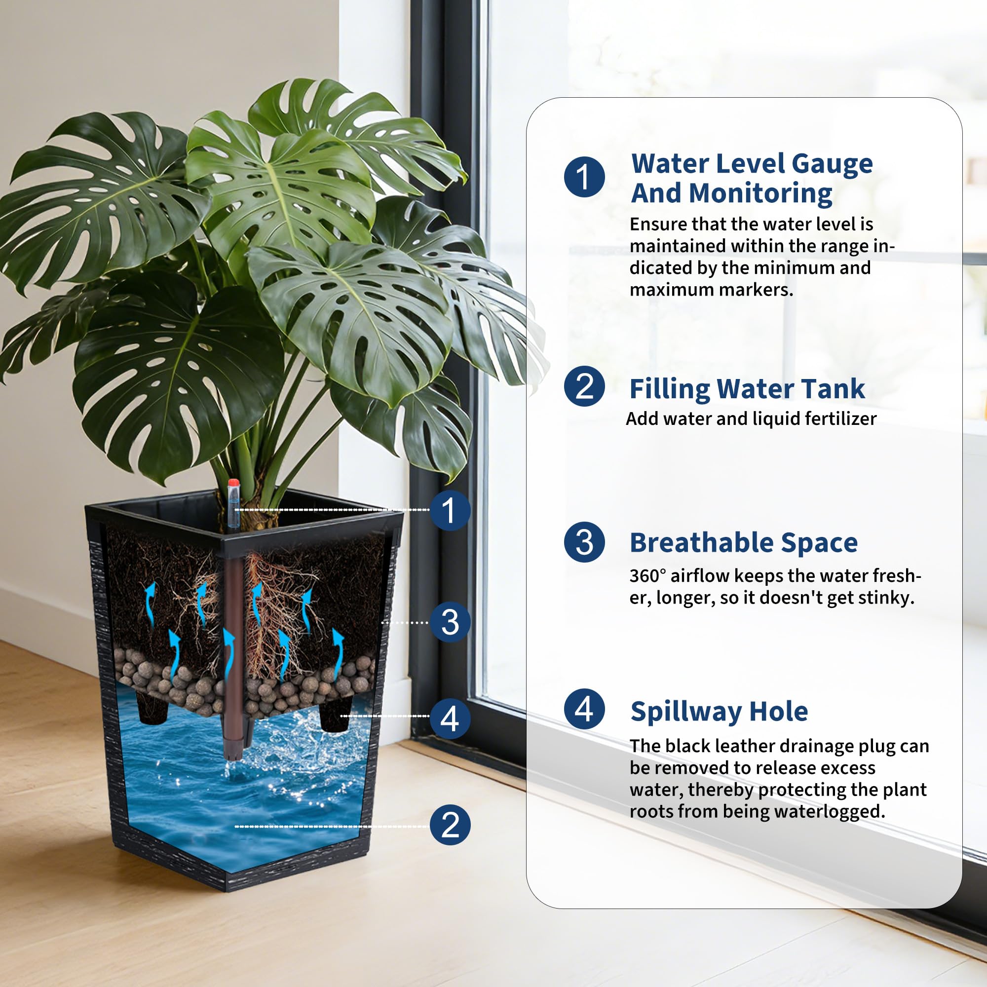 Garvee water-level indicator view showing reservoir status for easier watering