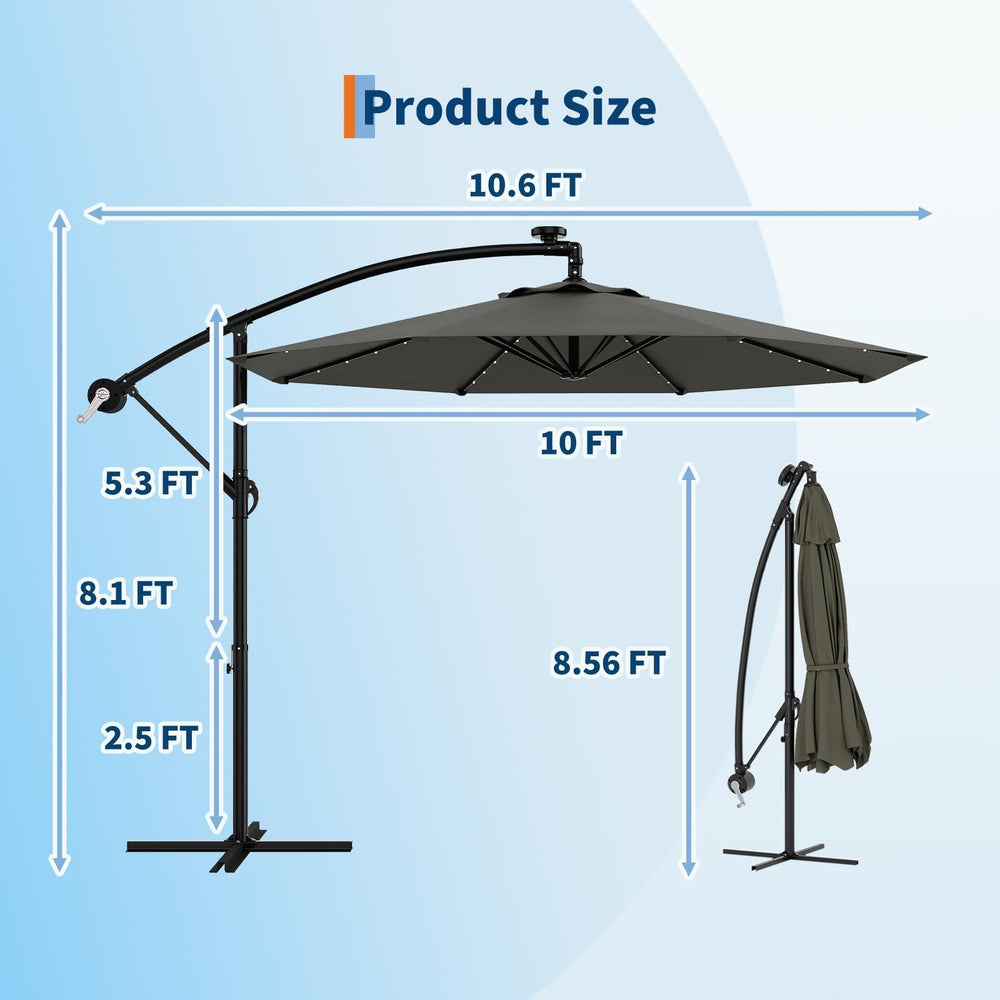 Garvee umbrella next to lounge chairs showing size and coverage scale
