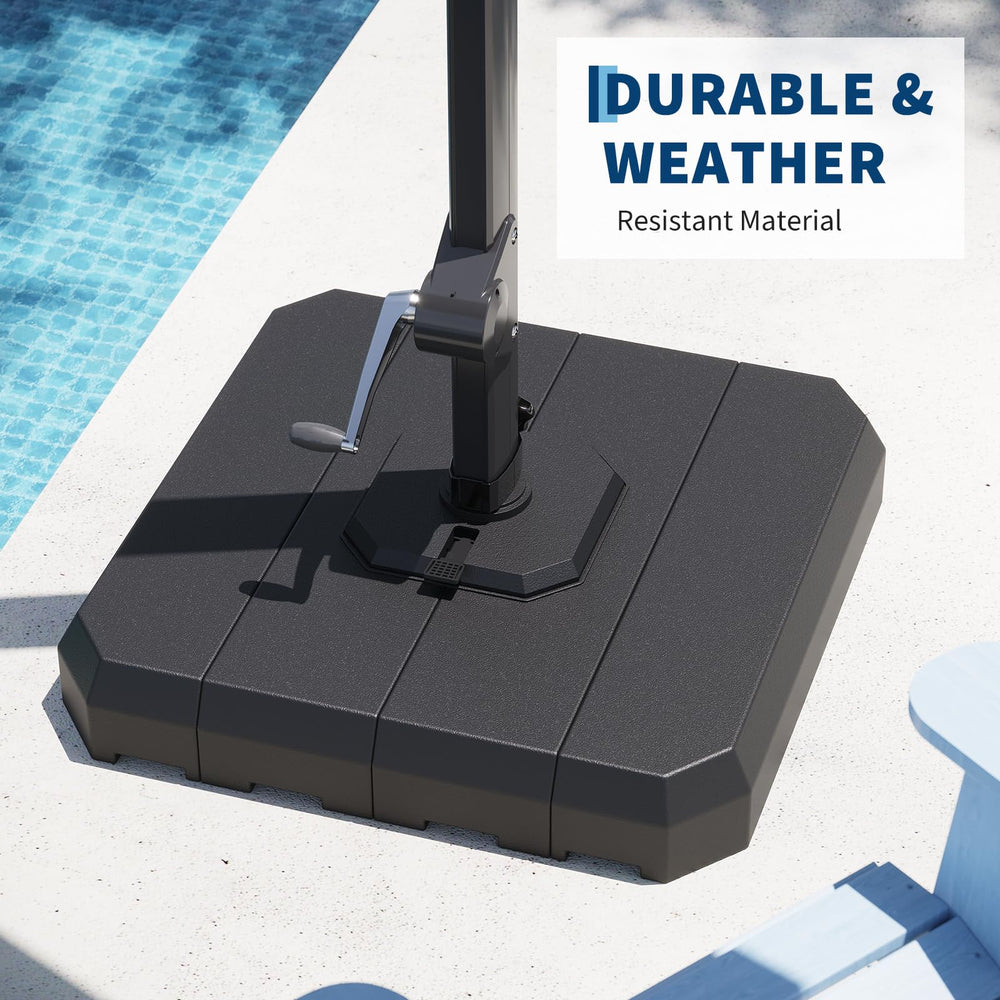 Garvee base next to patio chair illustrating scale and footprint for placement planning