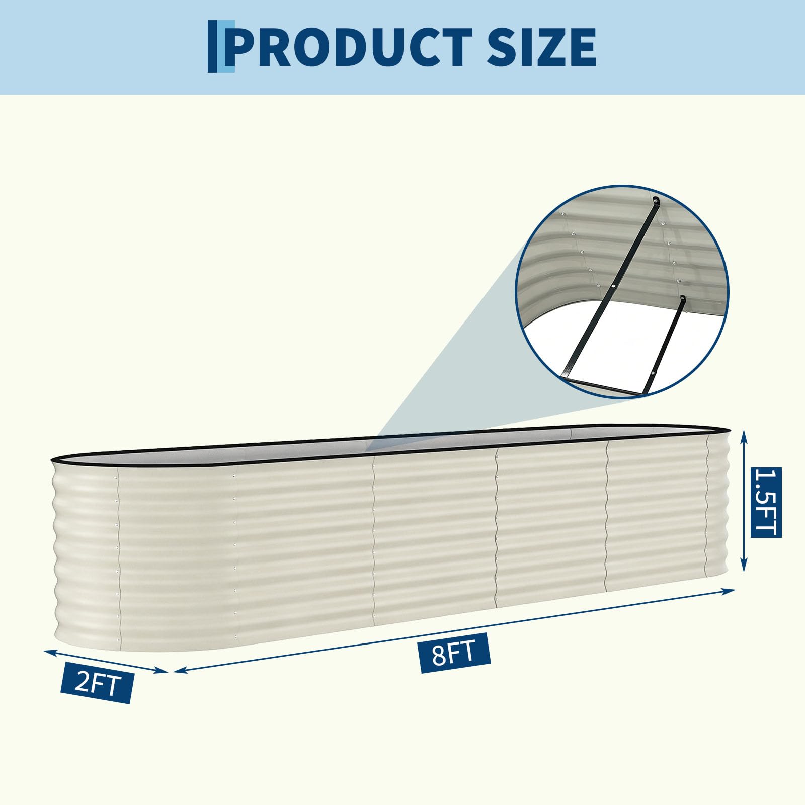 Garvee raised bed size comparison with adult showing scale and space-saving footprint