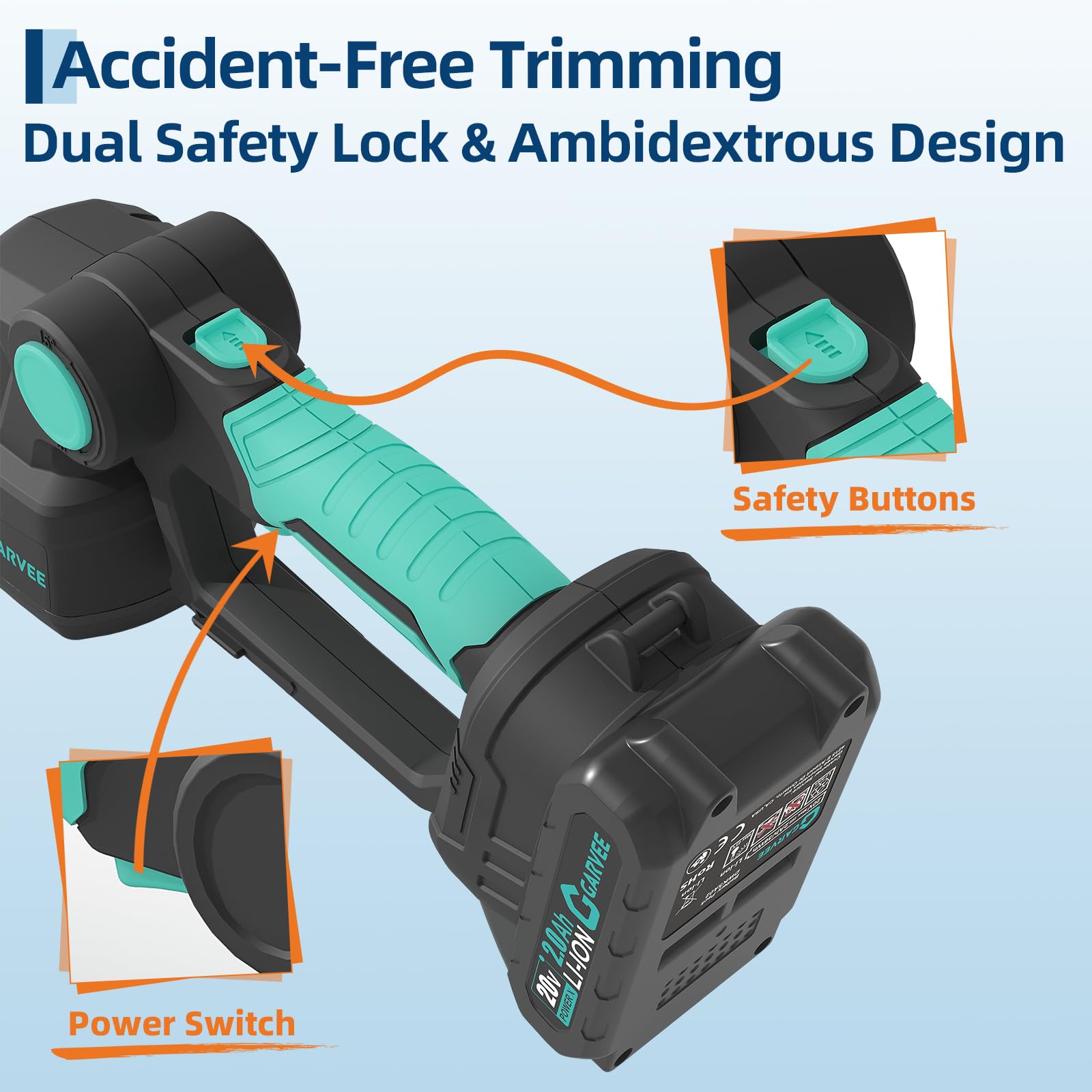 Garvee trimmer beside ruler showing size scale and portability