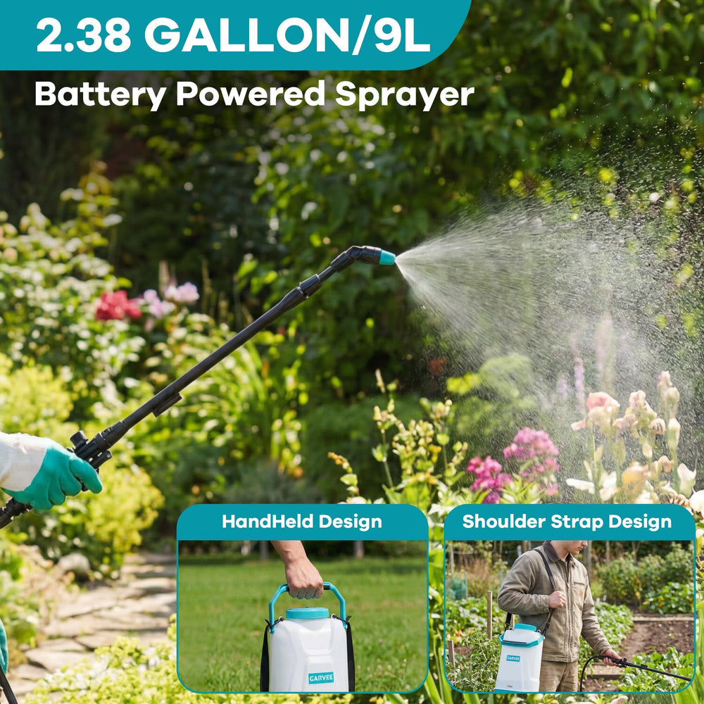 Garvee sprayer being used in a flower bed for efficient outdoor treatment