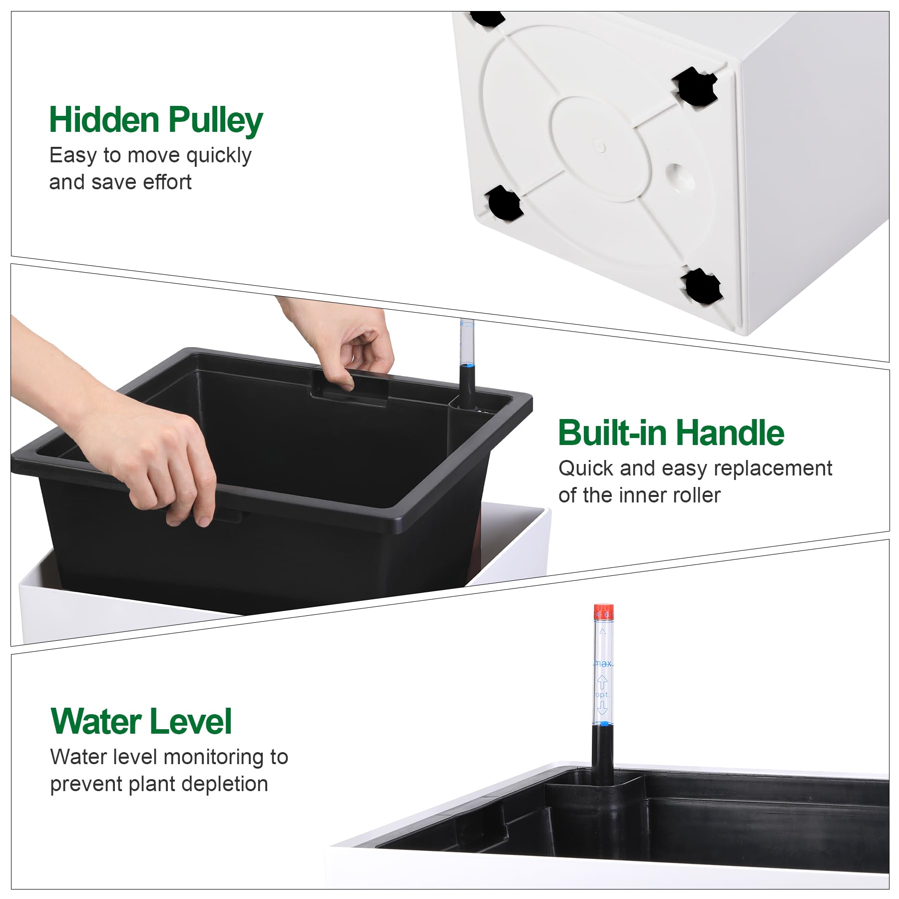 Garvee underside view showing drainage system and gutters, prevents root waterlogging