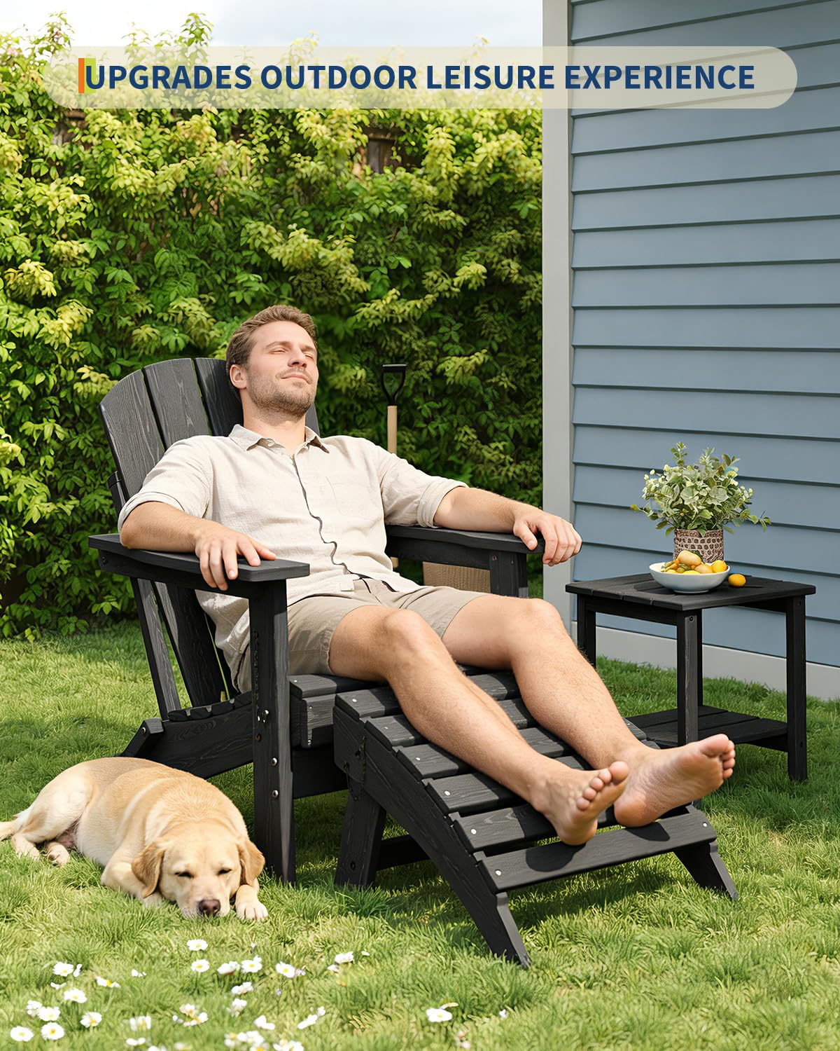 GarveeLife ottoman on patio setting demonstrating durable outdoor relaxation benefit
