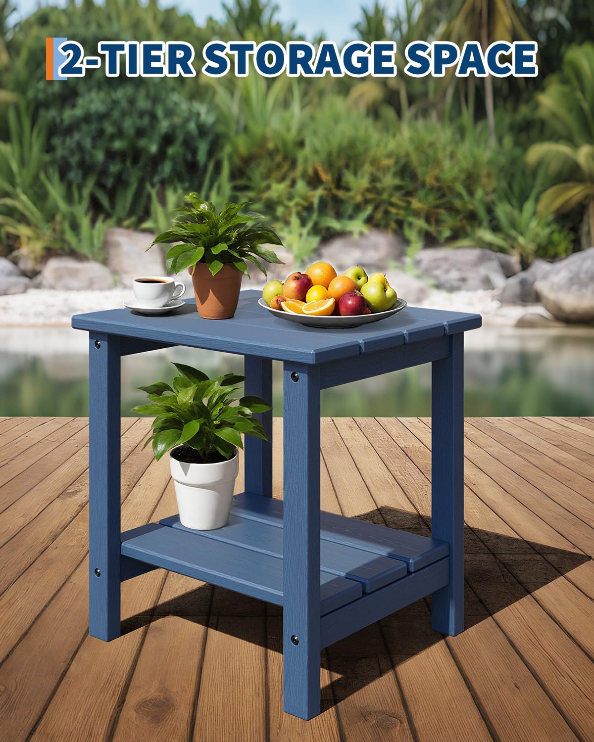 GarveeLife table in use with drinks and books showing convenience for outdoor lounging