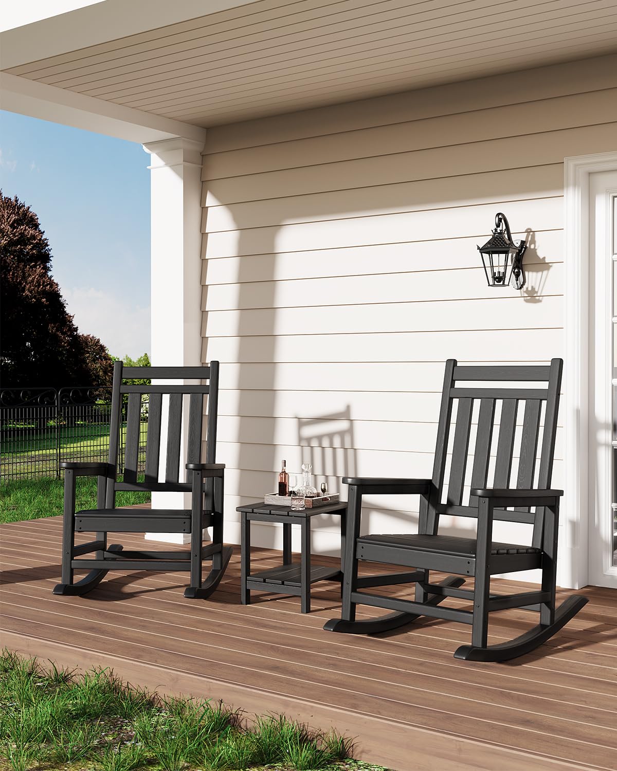 GarveeLife table in patio setting next to Adirondack chair offering convenience