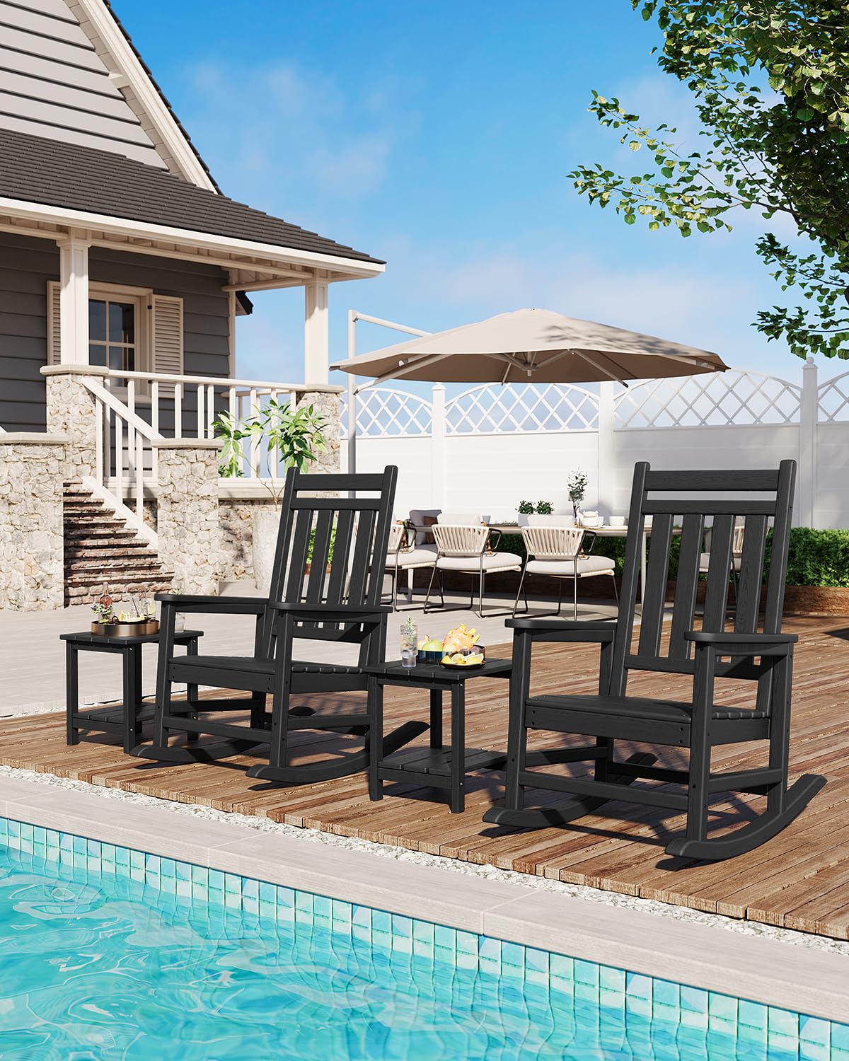 GarveeLife table beside Adirondack chair showing scale and space-saving footprint